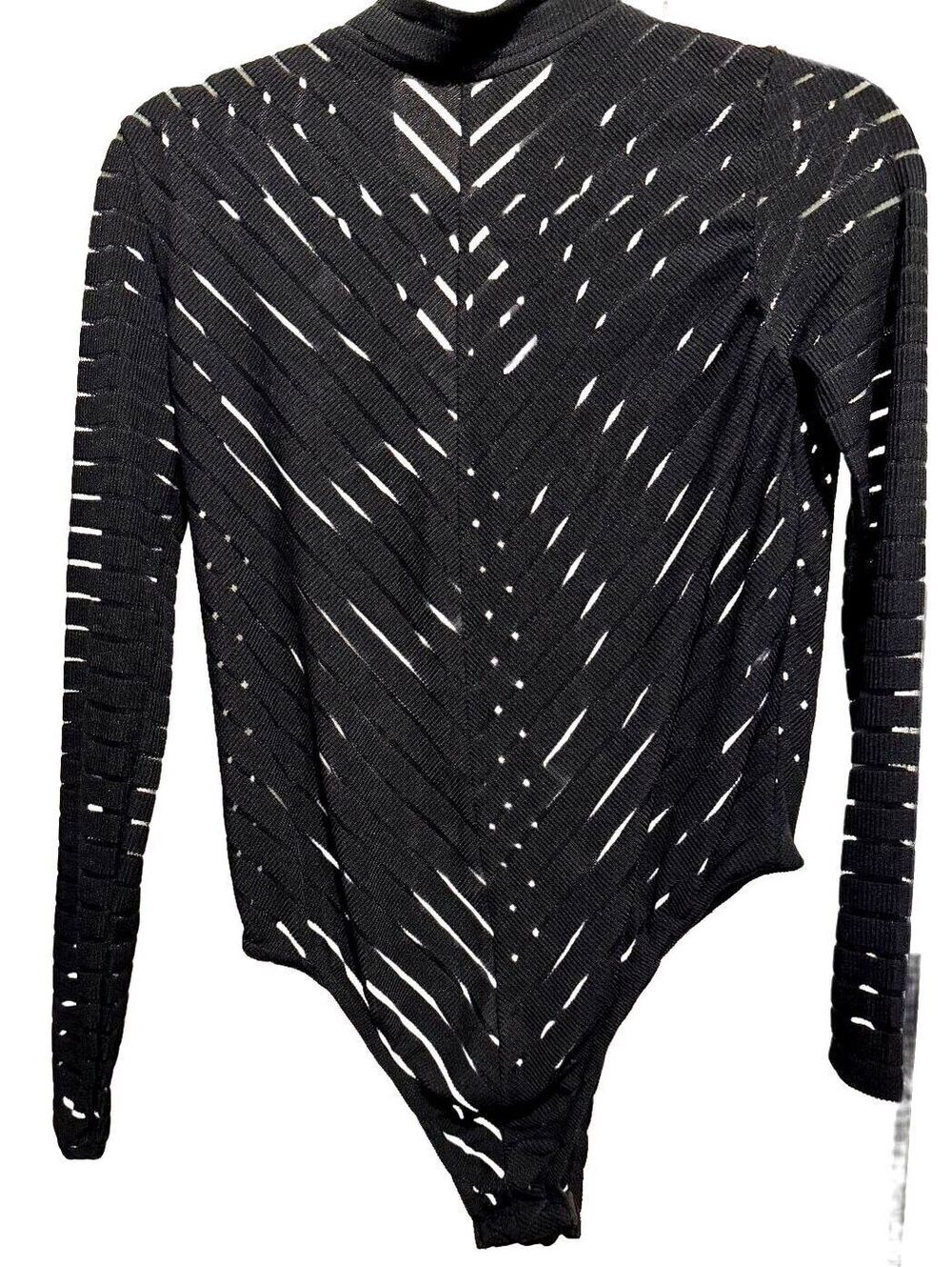 Black Sheer Striped Long Sleeve Bodysuit
